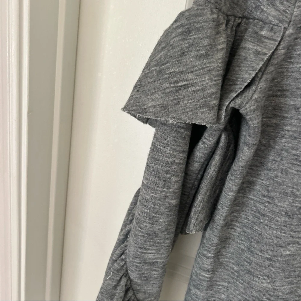 Leith Medium Gray Cowl Neck Raw Hem Ruffled Sleeve Long Sleeve Sweater Sz L